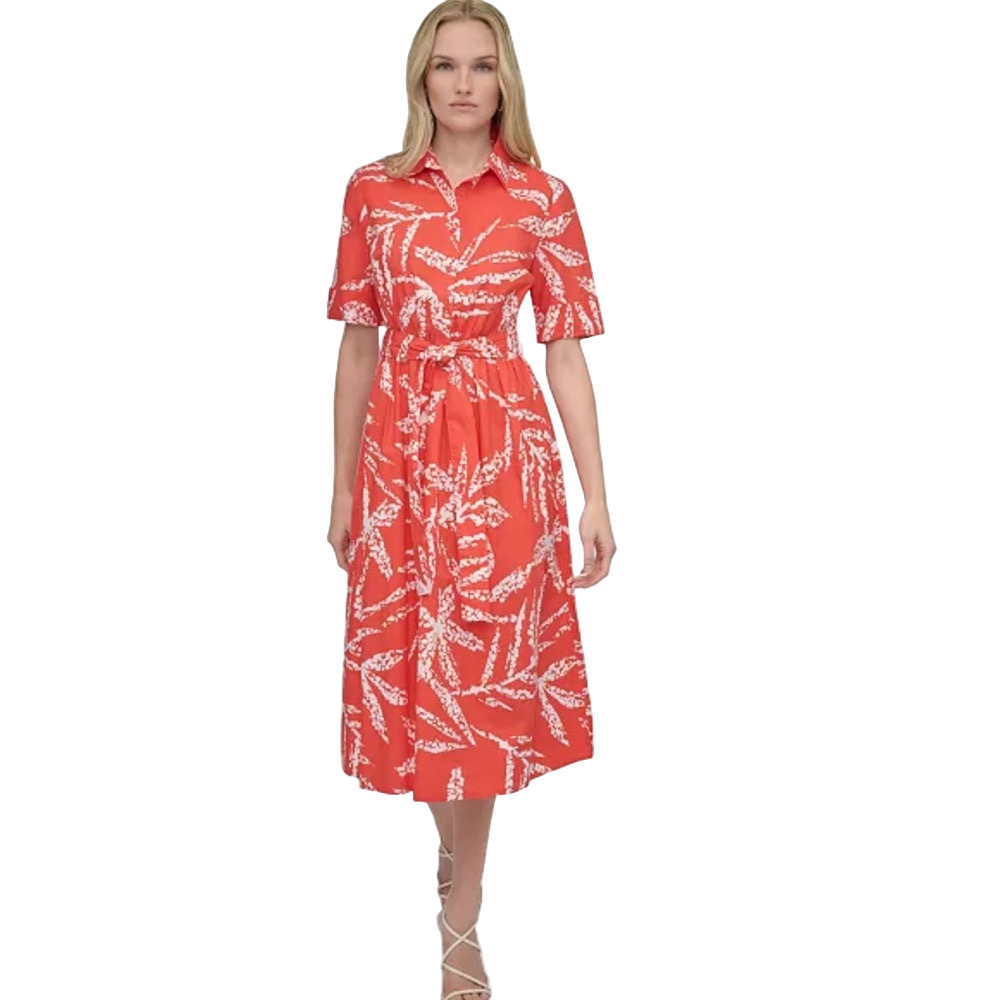 DKNY tigerlily bright shirt dress button up cotton Sundress Size 4 midi